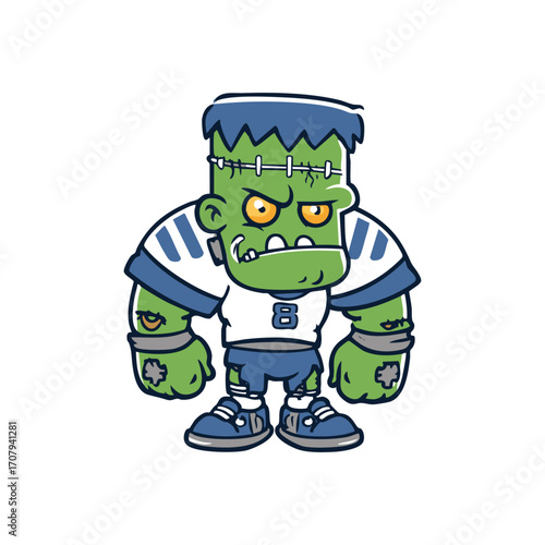 Cartoon Frankenstein Football Player