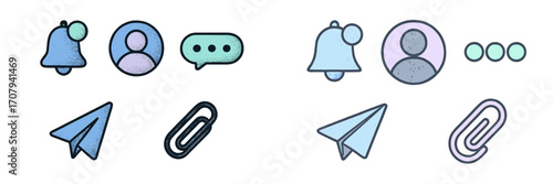 Comprehensive collection of user interface icons for modern digital communication and social media applications