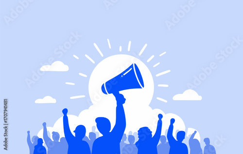Crowd Protest Icon Vector With Megaphone