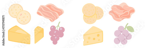 Delicious assortment of gourmet cheese, crackers, cured meat, and fresh grapes for a sophisticated snack platter
