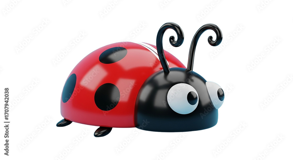 Fototapeta premium A whimsical 3D ladybug with big curious eyes exploring the world glowing in vibrant red and on transparent background