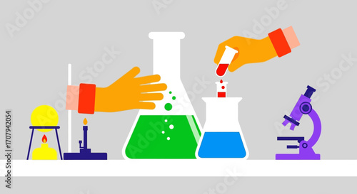 Laboratory Experiment with Chemicals and Equipment.
