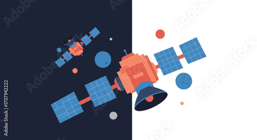 Low Poly Satellites Orbiting in Space - Technology and Communication.