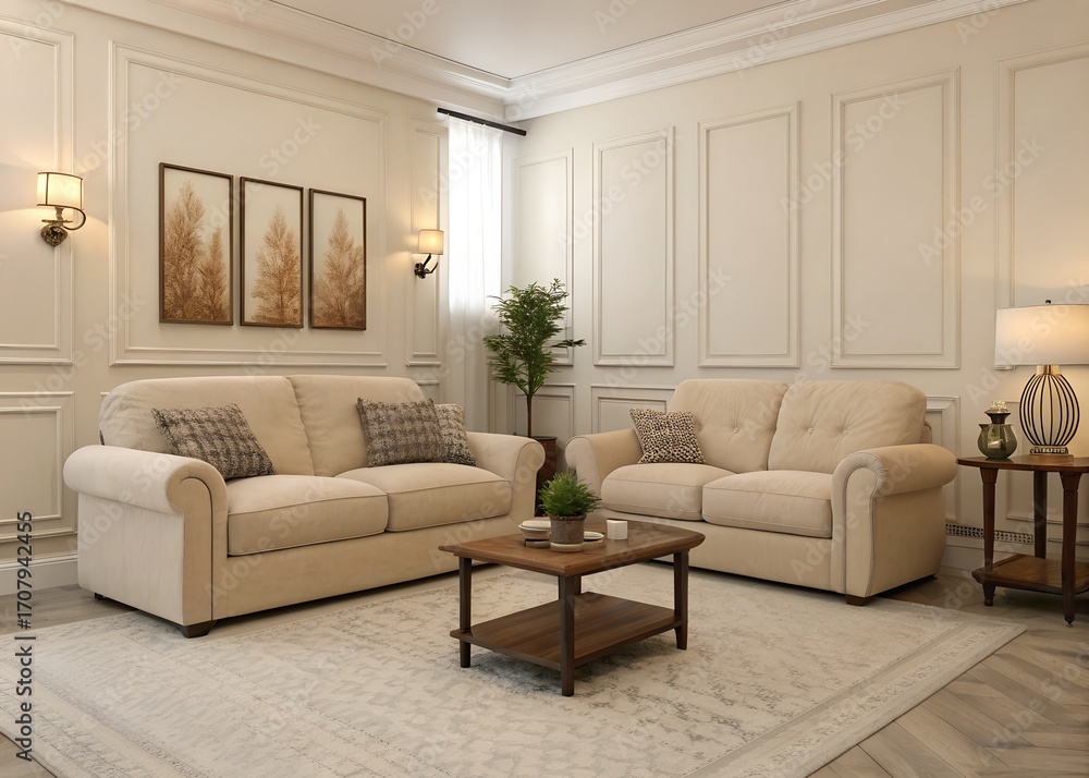 Fototapeta premium modern living room with fireplace