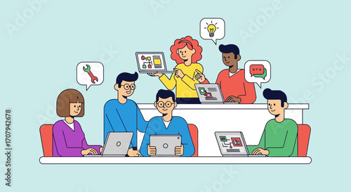 Teamwork and Collaboration A Diverse Group of Individuals Working Together on Tech Projects