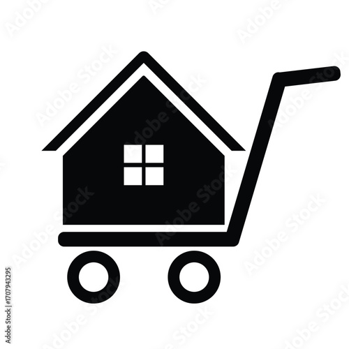 A 3D shopping cart icon with a house and a sale sign is a great illustration for a real estate business