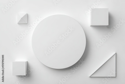 Minimalist White Geometric Shapes on White Background.