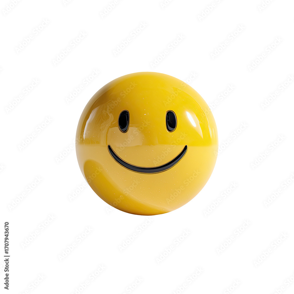 Fototapeta premium A glossy, round yellow emoticon with a happy expression