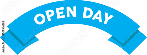 Vector illustration of a blue ribbon with 'Open Day' text. Ideal for invitations, announcements, and promotions. It represents events, marketing, and communication.