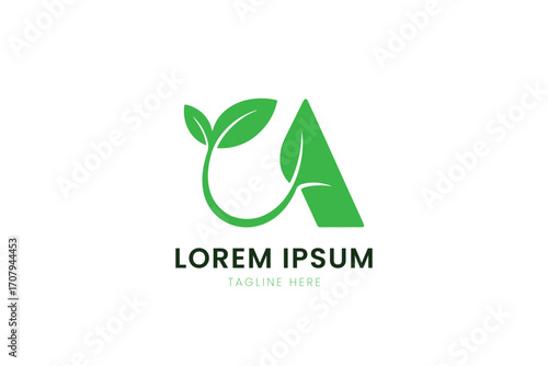 Minimalist green leaf letter a logo design for eco-friendly brands and businesses