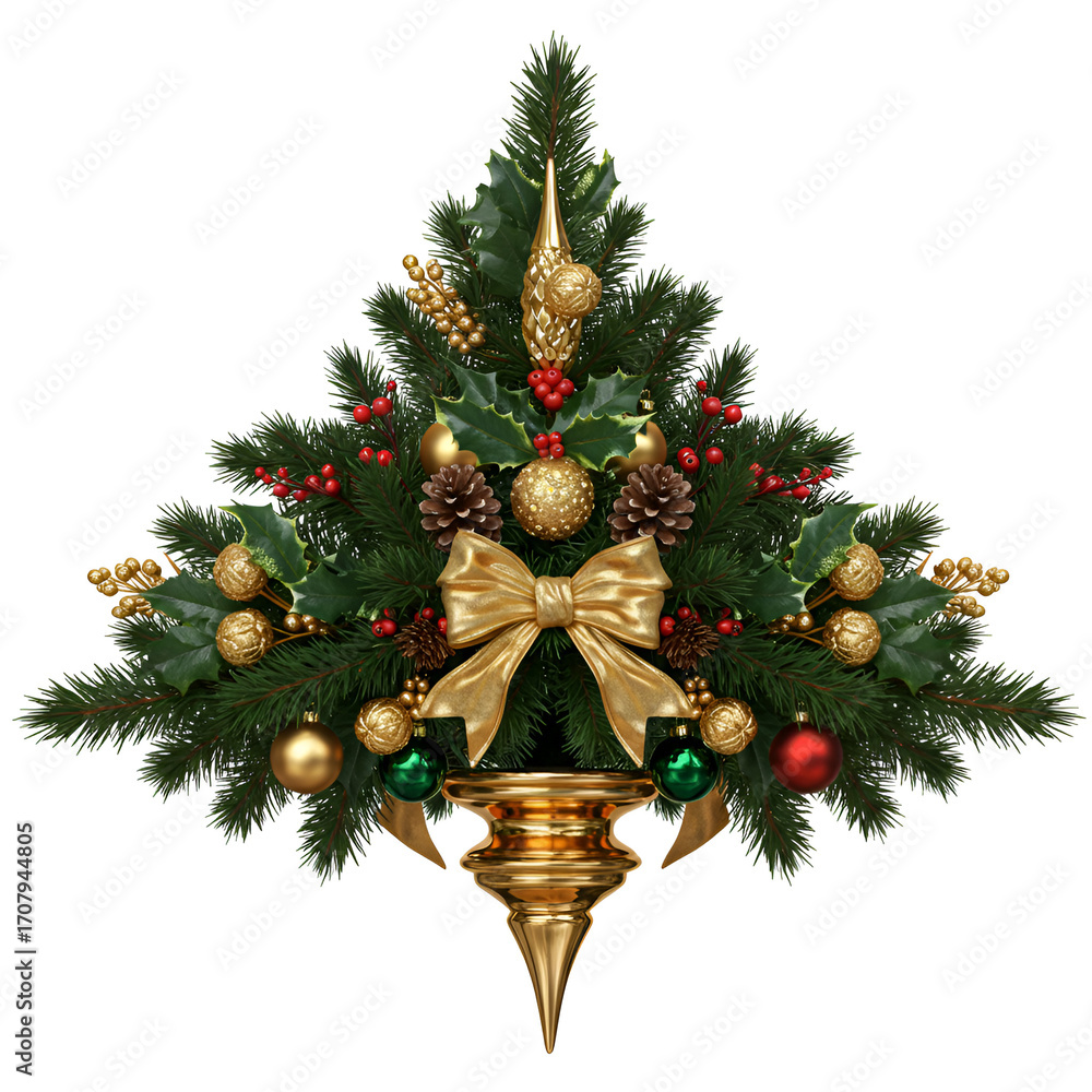 Fototapeta premium Elegant Christmas garland with gold bow and ornaments