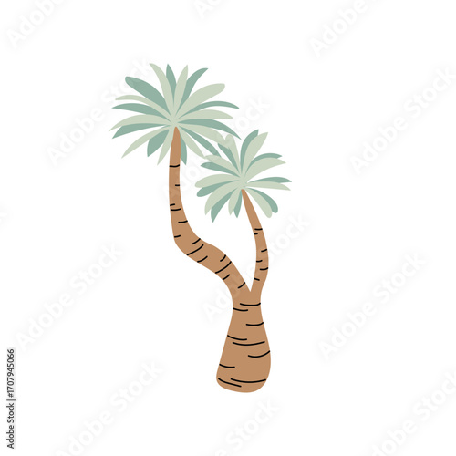 Exotic Tree Drawing with Tropical Leaves and Split Stem