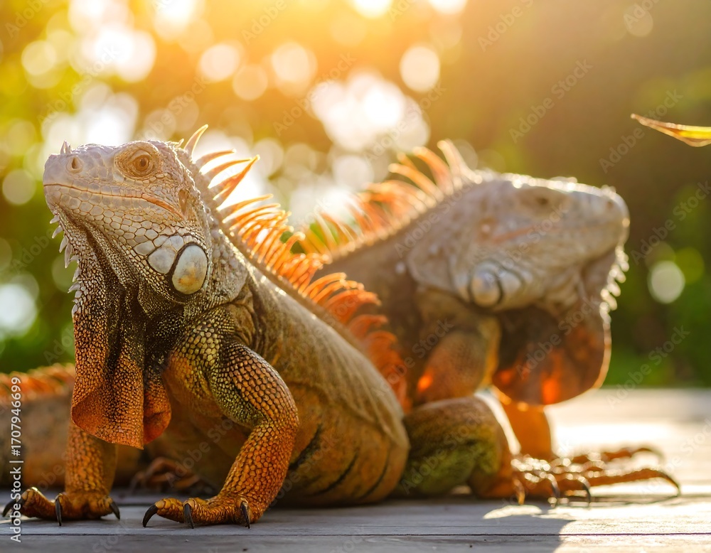 Fototapeta premium Two iguanas in sunlight