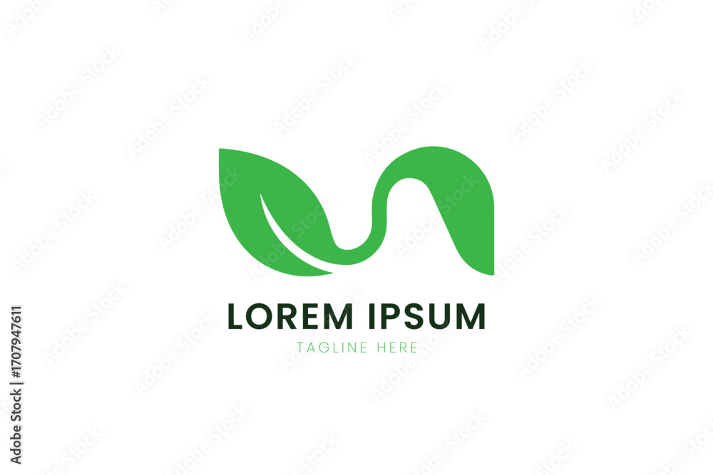 Fototapeta premium Minimalist green leaf logo design abstract nature organic symbol modern branding
