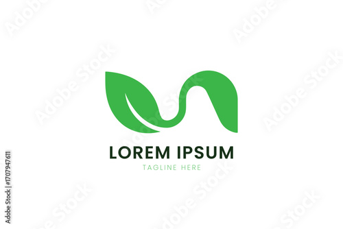 Minimalist green leaf logo design abstract nature organic symbol modern branding