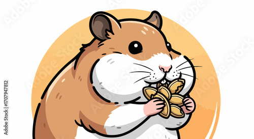 Adorable hamster with sunflower seeds enjoys this tasty treat. Close-up on cute hamster munching sunflower seeds, cheeks full, creating endearing scene.