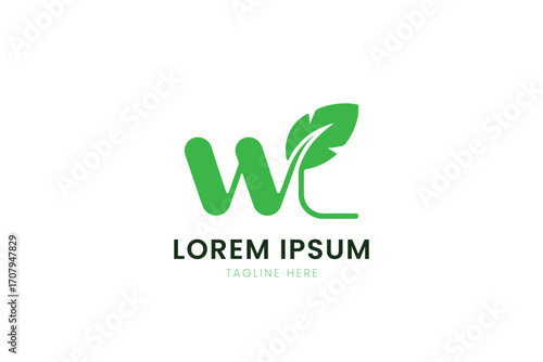 Minimalist green wl logo with leaf element and lorem ipsum placeholder text