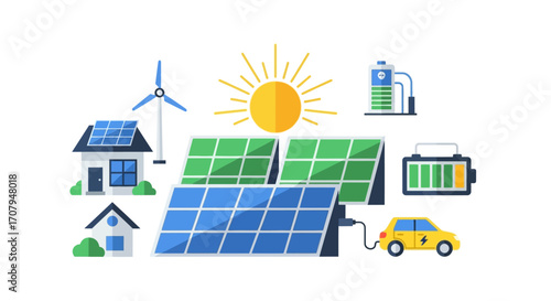 Renewable Energy Sources Powering Homes and Electric Vehicles.