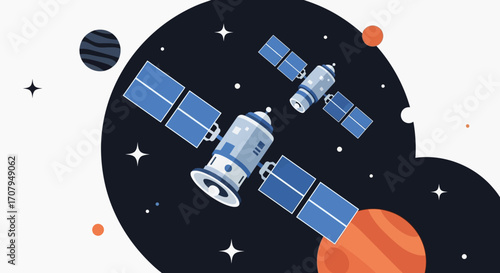 Satellites in Space Orbiting Earth for Communication and Research.