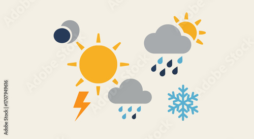 Set of Various Weather Condition Symbols Illustration.