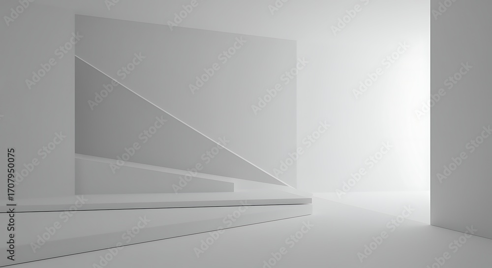 Obraz premium Abstract Minimalist White Architectural Space with Geometric Shapes and Soft Lighting Interior Design Concept for Modern Art and Design