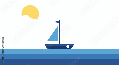 Simple flat design illustration of a blue sailboat.
