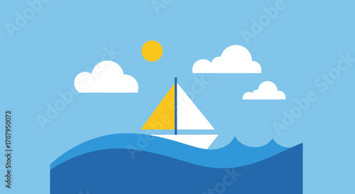 Simple flat vector illustration of a sailboat at sea.