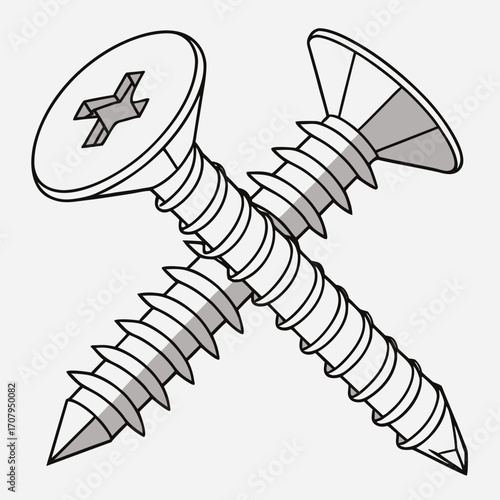 Two crossed screws, symbolizing construction and DIY projects, ready for assembly and repair