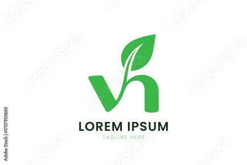 Minimalist green letter v logo with leaf symbol represents growth and nature