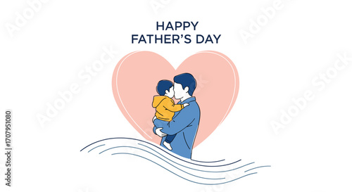 Happy Fathers Day Heart Embrace Father Holding Child.