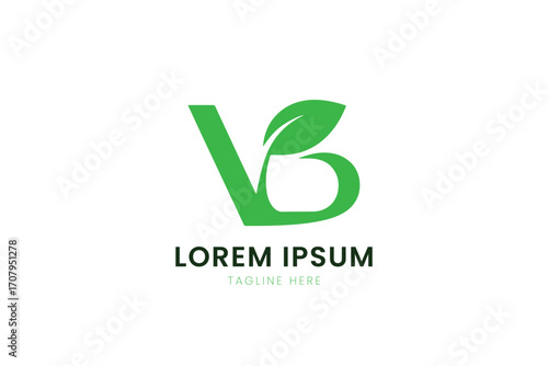 Minimalist green vb logo with leaf design for organic brands and nature-inspired businesses