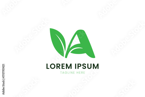 Minimalist green letter a logo with leaf design representing nature and growth