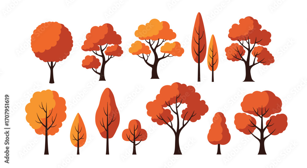 Obraz premium Collection of Autumn Trees in Various Shapes and Sizes.
