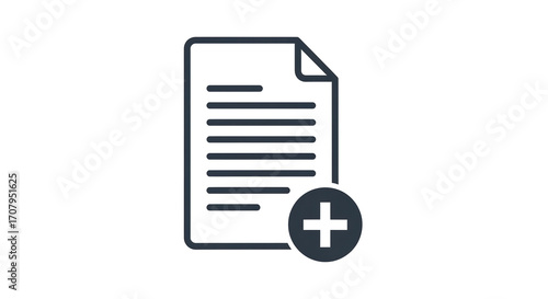 Isolated graphic illustration of file or document icon with plus sign for new file design