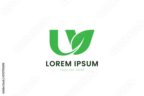 Minimalist green logo design with leaf element and placeholder text