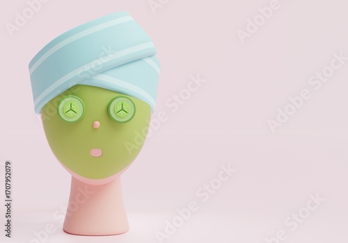 face mask 3d illustration banner with soft pink background