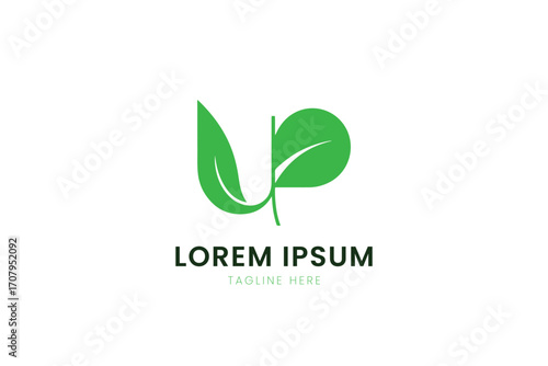Minimalist green leaf logo design concept for eco-friendly brands and nature themes