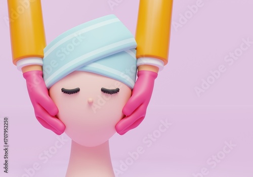 face treatment 3d illustration banner with pink background