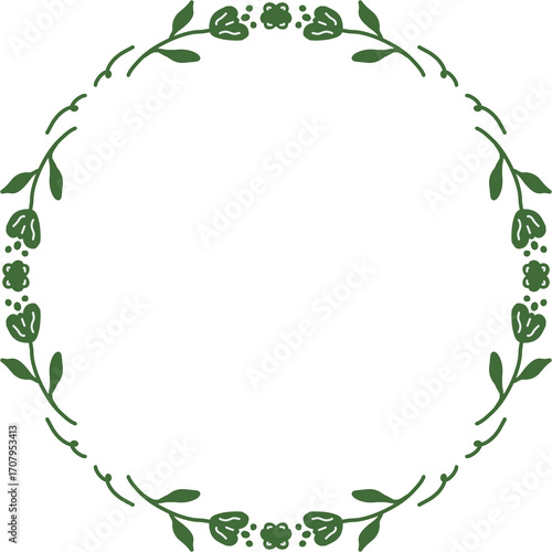 Circle green leaves frame