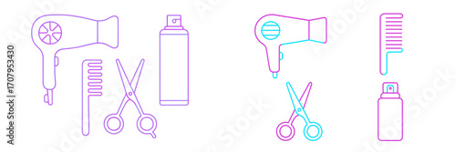 Comprehensive collection of professional hair styling tools and accessories for beauty salons, barbershops, and personal grooming