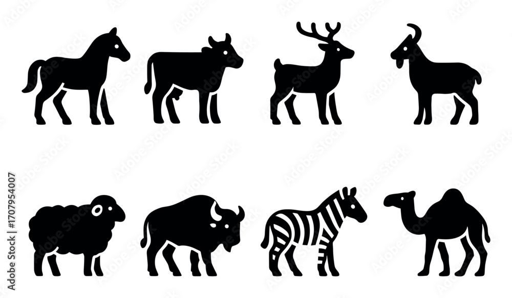 Fototapeta premium Hoofed Animal Icons
