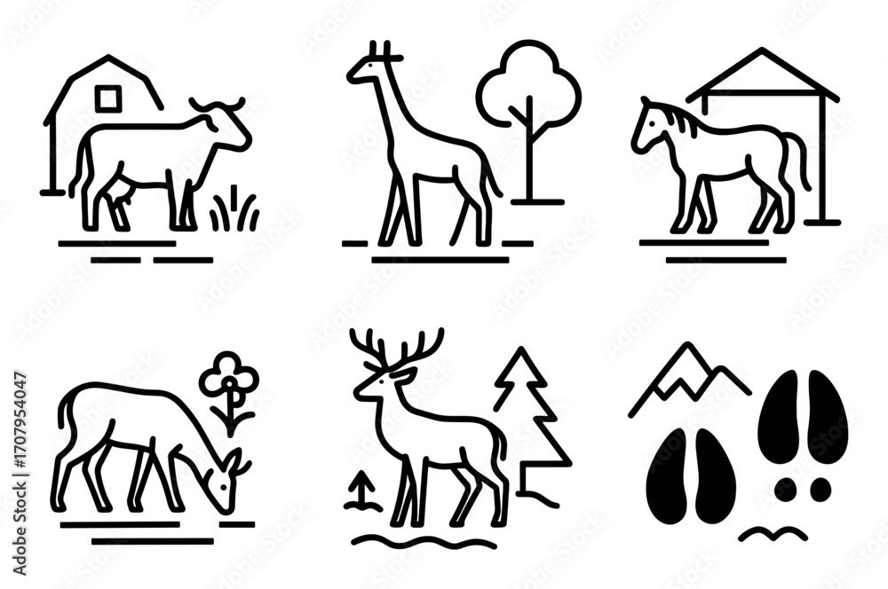 Fototapeta premium Hoofed Animal Icons