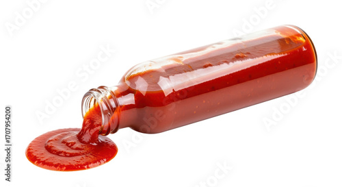 Принти на полотні Isolated bottle of tomato sauce spilling onto the floor, a flavorful condiment o