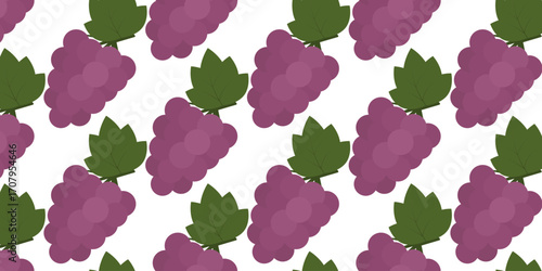 Han drawn Grape bunch and Green Leaf Seamless Pattern Banner Format Autumn Harvesting Thematic Fond