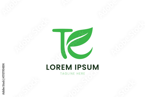 Minimalist green letter t combined with leaf symbol for natural brand identity