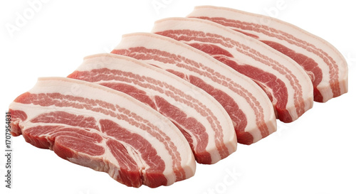 Bild auf Leinwand Isolated pork belly slices, streaky bacon meat, raw pork belly, fresh pork cuts,