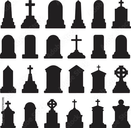 Set of cemetery and graveyard halloween icons vector illustration
