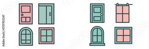 Diverse doors and windows in various styles for architectural and interior design projects and home decor