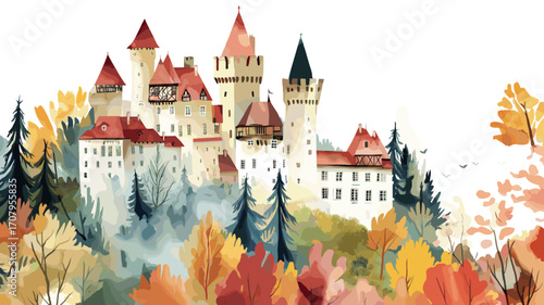 Bran Castle. Bran Castle watercolor vector illustration