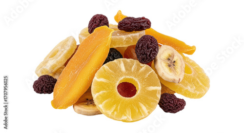 Billede på lærred Isolated mix of healthy dried tropical fruits, delicious and nutritious snack or